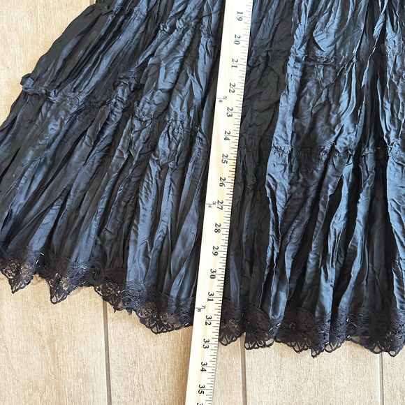 Silkland Crinkle 100% Silk Maxi Skirt M Tiered Lace Trim Whimsygoth Darkfaiy - Picture 7 of 7